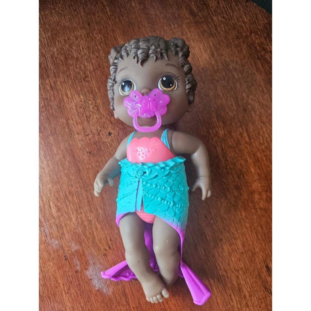 Baby Alive lil splashes black Mermaid Doll Brown Hair Hasbro color changing tail